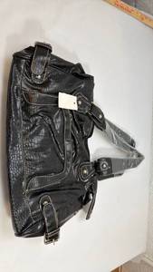 lot 138 image: Black Faux Croc Embossed Shoulder Bag