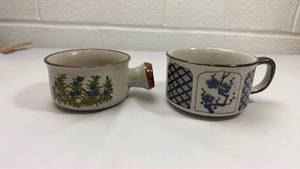 lot 150 image: Japanese Blue Floral Tea Cups Set of 2