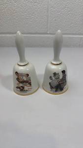 lot 161 image: Norman Rockwell Decorative Bell Set - No Swimming and Grandpa Snowman