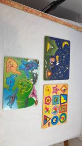 lot 175 image: Hoovy Wooden Puzzle Set - Sea Life, Shapes & Night Sky