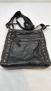 lot 185 image: Black Textured Leather Crossbody Bag with Studs