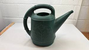 lot 203 image: Green Plastic Watering Can with Floral Design