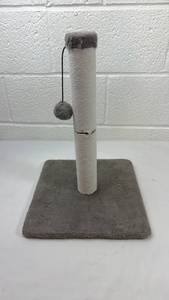 lot 215 image: Gray Cat Scratching Post with Dangling Toy
