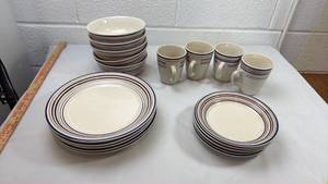 lot 228 image: Ceramic Dinnerware Set with Blue and Red Stripes