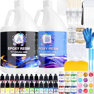 Pmbqifay Epoxy Resin 2 Gallon Kit, Clear Resin Epoxy, Resin Kit - High-Gloss,No Bubbles, Not Yellowing, Self-Leveling Art Resin Casting Resin for DIY Art,Crafts,Jewelry,Table Top,Wood & Resin Molds - Retail: $80