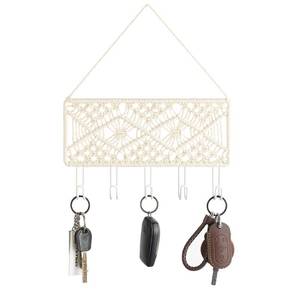 lot 347 image: Mkono Key Holder for Wall Decorative Small Macrame Key Holder Boho Home Decor 5 Hooks Display Key Hanger for Entryway, Hallway, Bedroom, Living Room - Retail $12