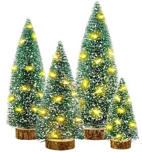 lot 353 image: Small Christmas Tree with Lights, 4 Pcs Table Top Mini Christmas Tree with Wooden Bases, LED String Light Small Bottle Brush Pine Tree Decor for Xmas Holiday Party Home Indoor Christmas Decoration - Retail $12