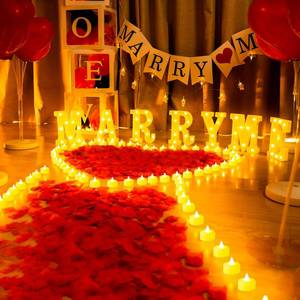 lot 359 image: Homemory Marry Me Light Up Letters Proposal Decorations, Marry Me Sign with 24Pcs Flameless Candles 2000Pcs Red Fake Rose Petals 30Pcs Red Balloons for Valentines Day Wedding Proposal Romantic Night - Retail $44
