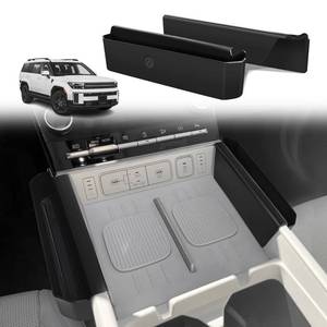lot 366 image: Muslogy Console Organizer Compatible with 2024 2025 2026 Hyundai Santa Fe Accessories Middle Console Storage Box Left & Right Set Interior Phone Pocket with Anti-Slip Mats - Retail $19