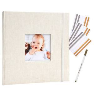 lot 370 image: Hiwhy Scrapbook Album, 8x8 DIY Photo Album with Square Window Linen Cover Kraft Paper 32 Sheets, Stylish Memory Book for Wedding, Anniversary, Family, Travel, Beige - Retail $9