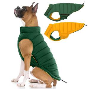 lot 374 image: Lelepet Reversible Dog Coat Waterproof Dog Jacket Windproof Puffer Vest for Winter Warm Lightweight Coats for Large Dogs Adjustbale Hook & Loop Pet Apparel with Leash Hole, Pitbull, Green, XL - Retail $40