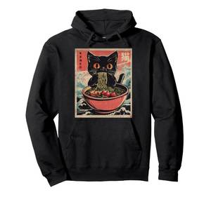 lot 378 image: Cat Ramen Japanese Funny Kawaii Cat Graphic Mens Gifts Anime Pullover Hoodie - Retail $35