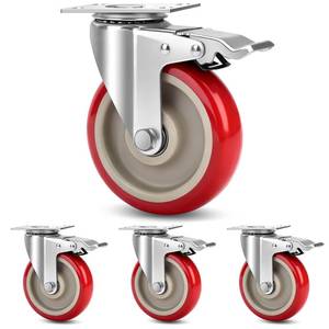 lot 383 image: 5 Inch Industrial Heavy Duty Swivel Caster Wheels with Brake,Set of 4 Safety Locking Casters,Load 2400lbs,Premium Polyurethane Wheels for Table,Trailer,Saw Table,Stage Toolbox,Bed,Corn Board - Retail $30