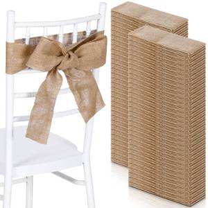 lot 387 image: SmoothNovelty 24 Pcs Burlap Chair Sashes for Wedding Natural Jute Bow Ribbon Ties for Rustic Country Wedding Decoration Farmhouse Vintage Party Reception Birthday Anniversary Banquet, 3.9inch x 7.87ft - Retail $39