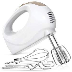 lot 391 image: Pre Owned and mixer - 5 Speed Portable Kitchen Mixer Electric Handheld with 5 Stainless Steel Accessories Whisk, Food Beater, ��Ivory - Retail $15