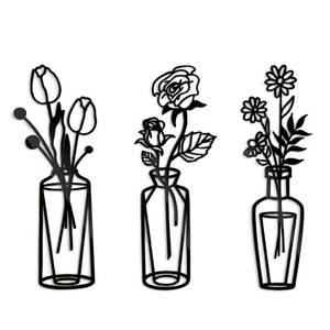 lot 395 image: CNHONG 3 Pieces Black Metal Flowers Wall Decor - Wall Art Metal Wall Sculptures Hanging for Indoor Kitchen Bathroom Bedroom Living Room