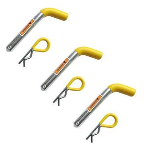 lot 401 image: MaxxHaul 50565 3 Pack Trailer Hitch Pin & Clip with Rubber-Coated Vinyl Yellow Grip, 58 Diameter, Fits 2 Receiver - Retail $11
