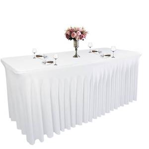 lot 411 image: Yoquare White Spandex Table Skirt for Rectangle Tables (4Ft)  1-Pack Stretch Pleated Tablecloth for 48 L x 24 W x 30 H Rectangular Tables  Suitable for Banquets, Trade Shows, Birthday - Retail $22