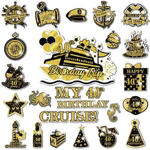 lot 416 image: 40th Birthday Cruise Door Magnets Decorations, Gold Black Happy 40th Birthday Cruise Ship Door Decor Magnetic for 40th Men Women Anniversary Party Supplies Favors Door Refrigerator Fridge Car Kitchen - Retail $13