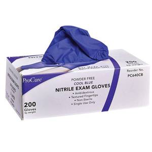 lot 417 image: ProCure 200 Count Disposable Nitrile Gloves Small - Powder Free, Rubber Latex Free, Medical Exam Grade, Non Sterile, Ambidextrous - Soft with Textured Tips - Cool Blue - Retail $24