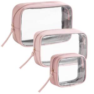 lot 418 image: Vorspack Travel Makeup Bag - 3 Pack Travel Toiletry Bag for Women Clear Cosmetic Bag Makeup Organizer Zipper Pouch for Travel Essentials Storage - Pink - Retail $14