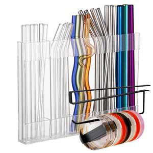 lot 419 image: PLASTIC CRACKED SEE PHOTOS SPEDOL Kitchen Cabinet Straw Holder Acrylic Organizer and Hanging Lid Rack with Adhesive for Door �� Cup Tumbler Accessories Storage Set - Retail $15