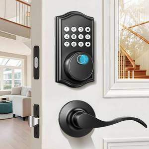 Keyless Entry Door Lock Deadbolt with Handle Set,Fingerprint Smart Locks for Front Door,Backlit Digital Keypad Deadbolt with 2 Keys - Auto Locking - Easy Installation-Left/Right Doors (Matte Black) - Retail: $110
