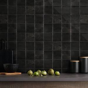 lot 425 image: Commomy Thicker Black Peel and Stick Tiles - 10 pcs of 12 x 12 - 3D Adhesive Square Peel and Stick Tiles Backsplash for Kitchen, Bathroom, Removable, Waterproof, Vinyl Wall Tile - Retail $40