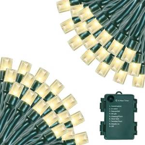 lot 428 image: Battery Operated Christmas Lights, 33 FT 100 LED Mini String Lights with Timer and 8 Modes, Green Wire Outdoor Waterproof String Lights for Tree Xmas Indoor Holiday Party Garden Decor, Warm White - Retail $8