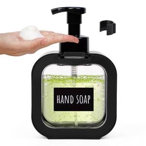 lot 429 image: Segbeauty Black Foaming Soap Dispensers, 16.9oz Empty Refillable Foam Hand Soap Dispenser, 500ml Square Plastic Foaming Dish Soap Dispenser Waterproof Press Foam Pump Bottle for Body Soap Home Bath - Retail $9
