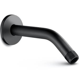 lot 432 image: Cobbe Shower Arm with Flange and Teflon Tape, 6-Inches Wall Mounted Shower Pipe Arm Extension for Fixed Shower Head, Matte Black - Retail $9