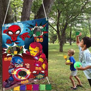 lot 435 image: Huoety Superhero Themed Toss Games Banner with 6 Bean Bags-Fun Superhero Indoor Outdoor Throwing Game Party Supplies for Kids in Family Games, Superhero Themed Party, Carnival Games - Retail $10