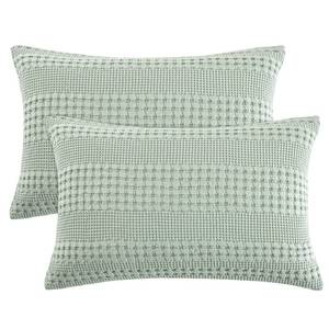 lot 438 image: PHF 100% Cotton Waffle Pillow Shams King Size, 2 Pack 20 x 36 Soft Skin-Friendly Pillowcases, No Filling, Aesthetic Woven and Breathable Waffle Weave Pillow Case Covers for Bed, Mint Green - Retail $32