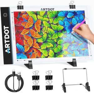 lot 443 image: ARTDOT A4 LED Light Pad for Diamond Painting Kits for Adults, USB Powered Adjustable Brightness Diamond Art Light Board with Accessories - Retail $18
