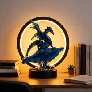 lot 446 image: AS IS,HEAD BROKEN SEE PHOTOS Hmusnwol Dragon Lamp Statue Decor-Collectible Light Gifts - Light Up LED Collectible Blue Dragons Statue Dungeons and Dragons Gifts 8 H for Bedroom Nightstand Bedside TableBookshelfDesk - Retail $33