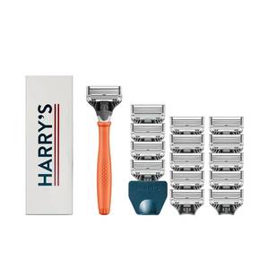 lot 451 image: Harrys Original Shaving Kit for Men - Razor Handle, 15 Razor Blade Refills, and Travel Blade Cover - German Engineered - Orange - Retail $29