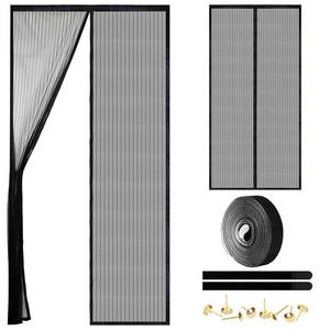 lot 458 image: Magnetic Screen Door - Self Sealing, Heavy Duty, Hands Free Mesh Partition Keeps Bugs Out Let Breeze in- Pet and Kid Friendly - Keep Open Feature (Black, Fit Door Size 32x 82 Inch) - Retail $20
