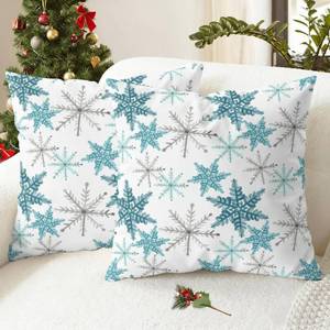 lot 470 image: CaliTime Christmas Throw Pillow Covers Decorative 20 X 20 Inches Pack of 2 Cozy Fleece Snowflakes Cushion Cases for Holiday Couch Sofa Bed Living Room Home Smoke Blue Grey - Retail $20