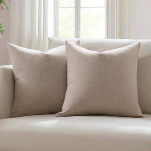 lot 471 image: Meekio Set of 2 Light Taupe Pillow Covers 18x18, Farmhouse Linen Decorative Throw Cushion Covers for Sofa Couch - Retail $15