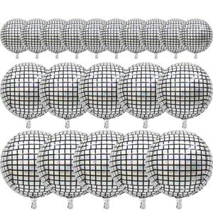 lot 489 image: PartyWoo Silver Disco Ball Foil Balloons 20pcs Different Sizes Pack of 22 15 10 Inch Large Round Foil 4D Inflatable Mirror Ball Mylar Balloons for Graduation Men Birthday Space Party Decorations - Retail $10