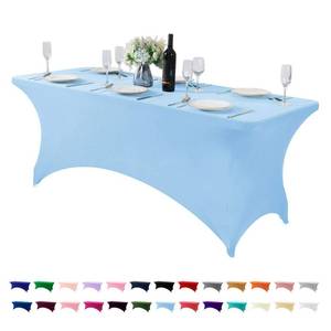 lot 493 image: Hezuzo Spandex Table Cover for 6Ft or 4fT or 8ft Table Universal Fitted Stretch Tablecloth for Party, Banquet, Wedding and Events-Blue Mist - Retail $14