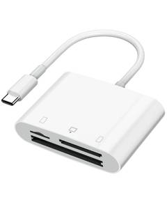 lot 496 image: SD Card Reader USB C for iPhone 15Android PhoneiPadMacLaptop, Three Card Slot Micro SD Card Reader Supports SD Micro SD CF Card, Digital Camera Viewer Memory Card Reader Plug and Play - Retail $20
