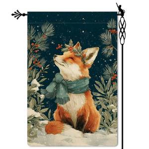 lot 497 image: Jauageon Welcome Winter Garden Flag Cute Fox Garden Flag Vertical Double Sided Rustic Farmland Burlap Yard Lawn Outdoor Decor 12.5x18 - Retail $10