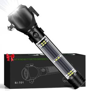 lot 518 image: Serjur Rechargeable Solar Powered Flashlight,Multi Function LED Tactical Flashlight with Glass Breaker,Seatbelt Cutter,Alarm and Phone Charger,Powerful Handheld Flashlights for Emergencies Camping - Retail $20