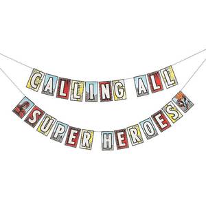 lot 523 image: Comic Superhero Pennant Banner - Birthday Party Decor - 2 Pieces, 7 Feet Long - Retail $6