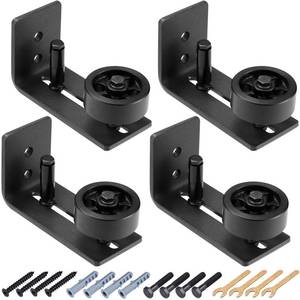 lot 529 image: LEIFIDE 4 Pcs Sliding Closet Barn Door Floor Guide Flush Design Wall Mount Bottom Adjustable Roller Flat Non Scratch Barn Door Hardware Kit (8 Assemble Setup Options) - Retail $26