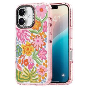 lot 534 image: Rosarnnah for iPhone 16 Case Cute - Durable Shockproof 6.6 ft Drop Impact Phone Case - Funny Passion Flower Design (6.1) Glitter Pink - Retail $20