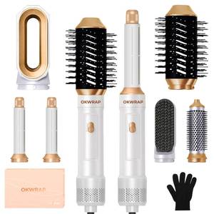 lot 545 image: 6 in ONE Blow Dryer Brush, Curling Wand Hair Styling Tools Set, Ionic Hot Air Hair Dryer, Massage Oval Hair Dryer, Left&Right Hair Curlers 100-120V - Retail $45