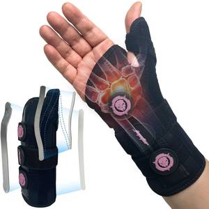 lot 549 image: JUPITER Carpal Tunnel Wrist Brace, Day & Night Support, Thumb Spica Splint for Right Hand, Ideal for De Quervains Tenosynovitis, Tendonitis, Wrist Brace With Thumb Support - SmallMedium - Women & Men,Black-Pink - Retail $14