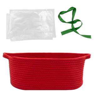 lot 556 image: Woven Basket with Gift Bags and Ribbons, 14X 10 X 6 Gift Storage Organizer Bin Shelf Shelves Cotton Rope Basket for Nursery, Pet Toys (Red) - Retail $19